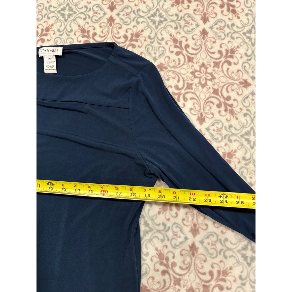 Carmen Marc Valvo Navy Blue Boat Neck Keyhole 3/4 Sleeve Blouse XL RN 93178 - Picture 4 of 7